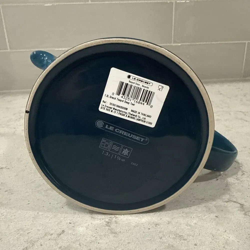 Le Creuset DEEP TEAL Blue Medium Grand Teapot 1.3L 1.4QT Stoneware Glazed NEW